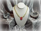 Lemon Chrysophrase Chip Gem Beaded Necklace with Cherry Quartz Teardrop